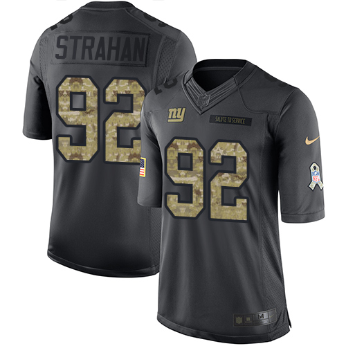 Men's Limited Michael Strahan Nike Jersey Black - #92 2016 Salute to Service NFL New York Giants